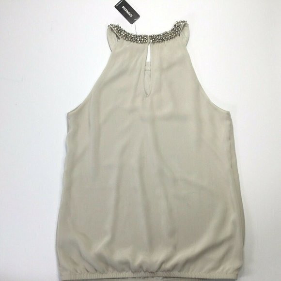 Express~High Beaded Neck~Cut Out Shoulders~Lined~ - Picture 7 of 11